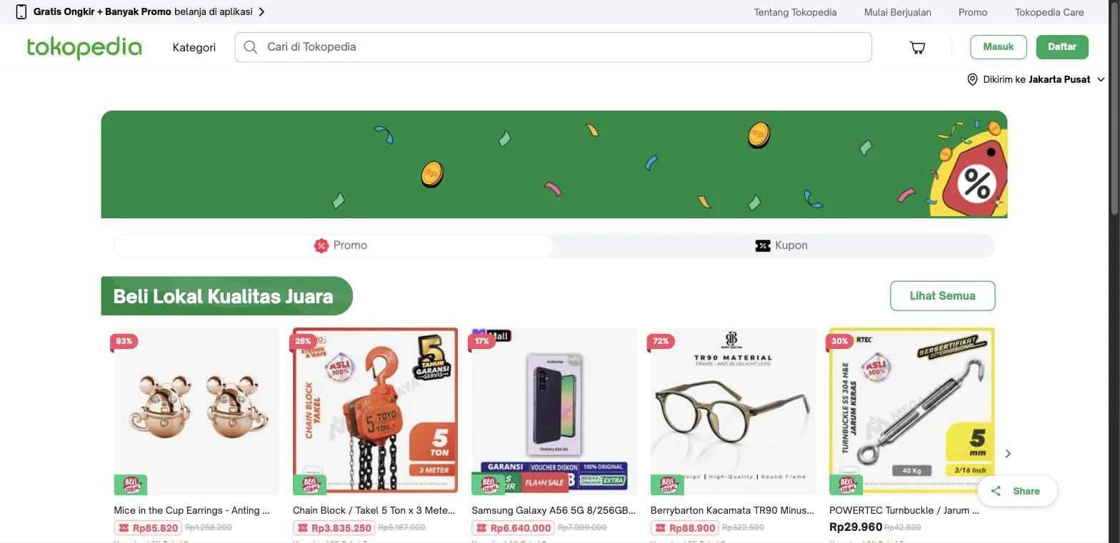 Halaman promo Tokopedia